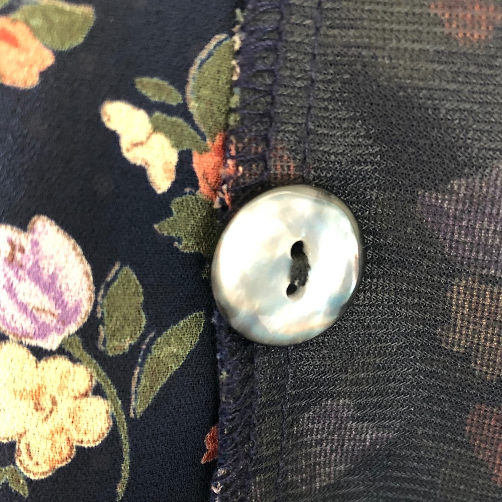 Express | 90s Vintage Navy Blue Floral Sleeveless Blouse Size 5/6 - Picture 9 of 11